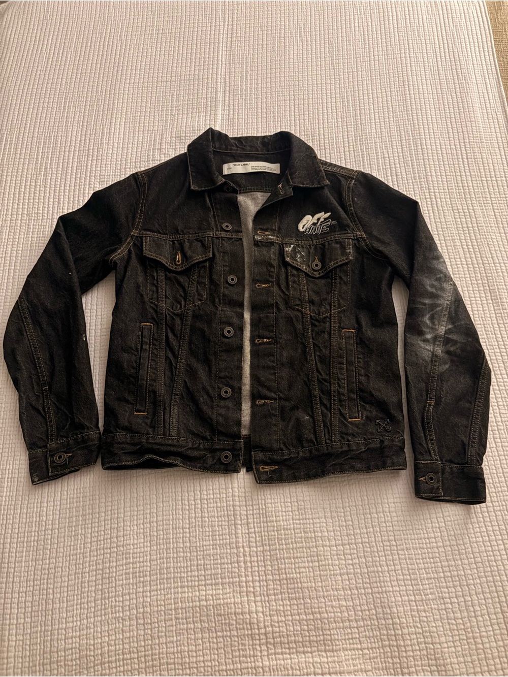Virgil Off-White Black Denim Trucker Jacket with White Logo